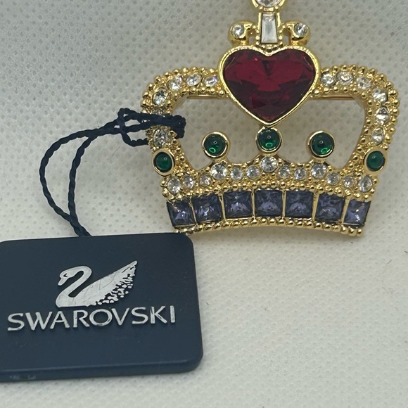 Swarovski Gold Plated Crown Pin Brooch with Bezel Set Crystals. NWT AND POUCH - Picture 2 of 10